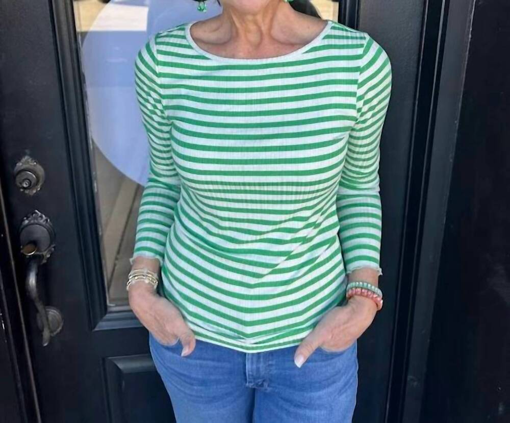 NEW ICHI graceful striped top in green